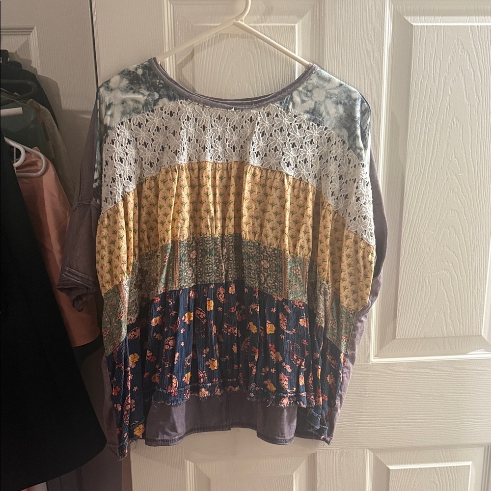 Boho Patchwork Mixed-Print Women's Top - Multi